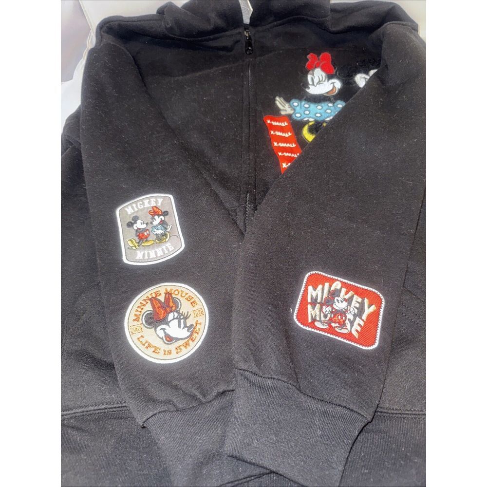Disney Hoodie Jacket Women's Size XS‎ Black Full Zip Mickey & Minnie Patches NEW - Picture 4 of 9